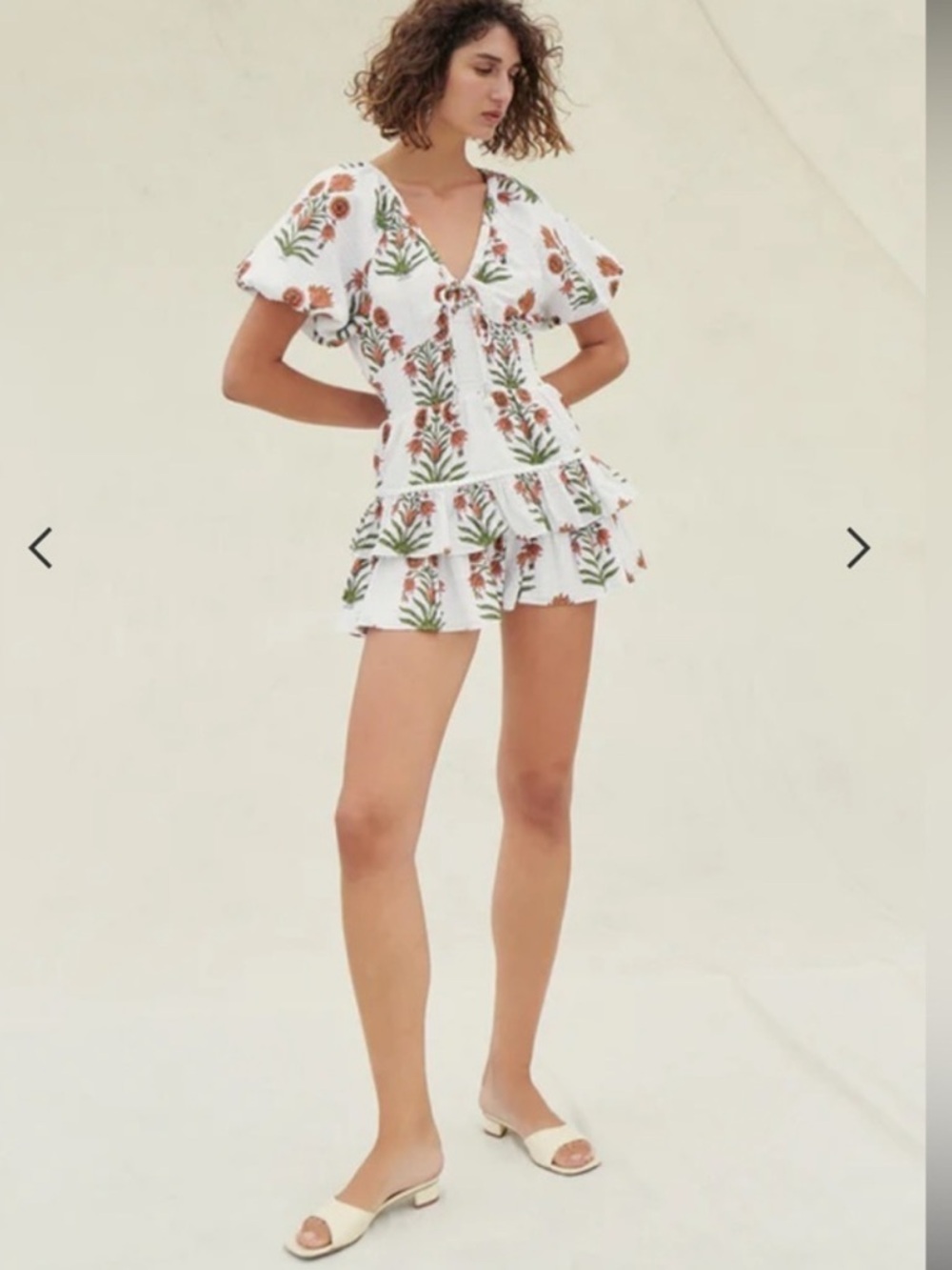 SAYLOR White Dress with Subtle Pink and Olive Floral Accents - Picture 4 of 16